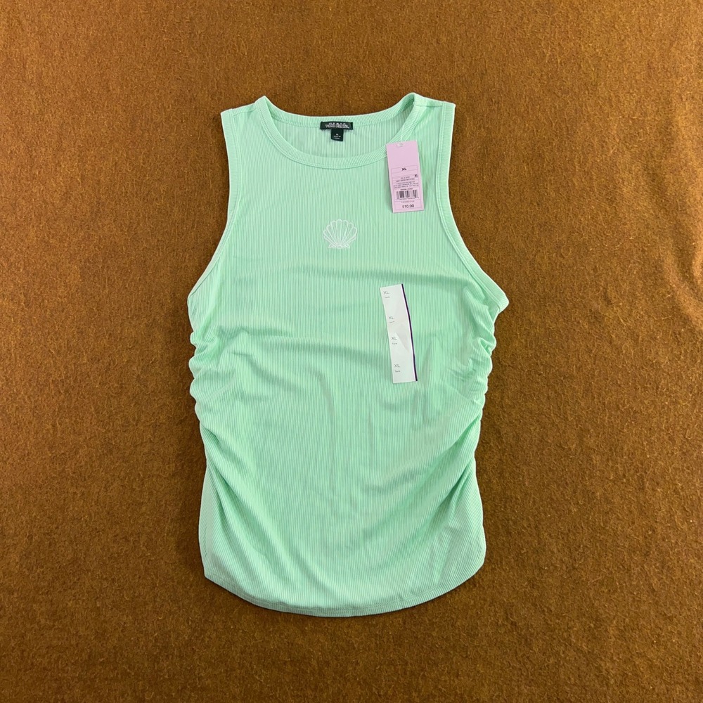 Wild Fable Womens XL Mint Green Shell Embroidered Ruched Ribbed Tank Top NWT